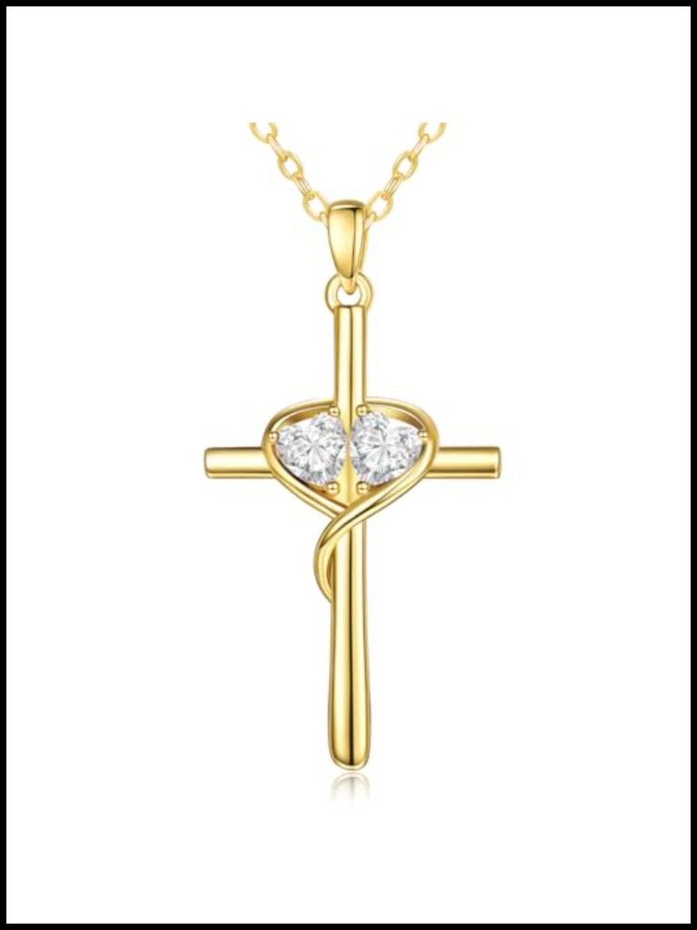 14K Gold Heart Cross Pendant Necklace Double Birthstone Gift